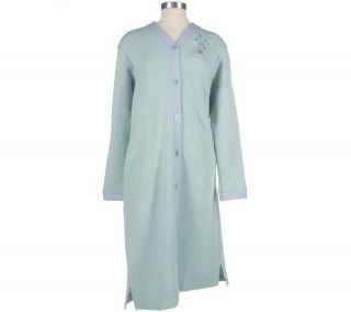 Stan Herman Quilted Button Front Robe w/ Floral Embroidery —