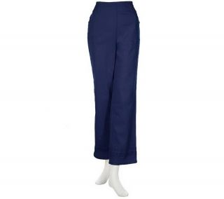 Denim & Co. Classic Waist Embroidered Flat Front Petite Pants