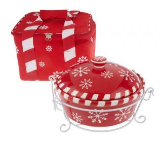 As Is Temp tations Snowflake 2qt. Round Cover Baker w/Tote —