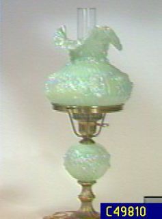 Fenton Art Glass Sea Green Satin Student Lamp —