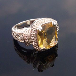 Fashion Big Ring Gift Cock Tail Silver Gemstone Ring Citrine Ring Size