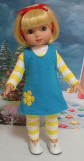 Fits 10 Tonner Ann Estelle Doll Teal Blue Jumper w Yellow Flower D152