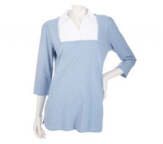 Denim & Co. 3/4 Sleeve Knit Tunic with Pin Tuck and Lace Details
