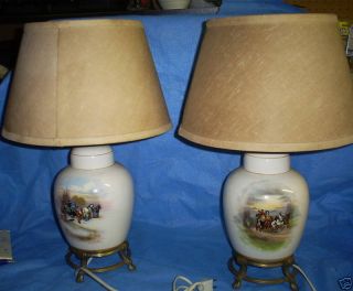 Fox Hunt Hunting Coaching Pair of Vintage Table Lamps