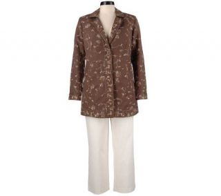 Susan Graver Linen Blend Allover Embroidered Jacket & Pants — 