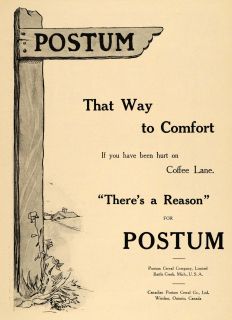 1911 Ad Coffee Alternative Postum Cereal Post Drink Original