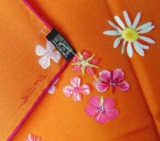  Silk Scarf FLOWER POWER Leigh Cooke ~ Apricot Orange/Fushia~ Daisies