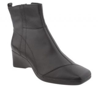 Clarks Leather Side Zip Wedge Heel Ankle Boots —