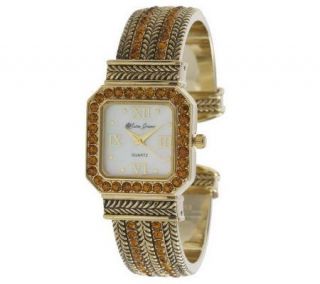 Susan Graver Crystal Accented Textured Hinged Cuff Watch —