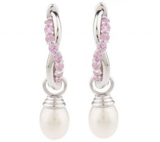 Sterling 0.90 ct tw Pink Sapphire & Cultured Pearl Hoop Earrings