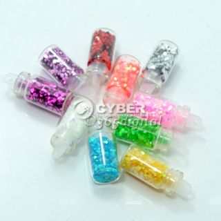 10 Bottles Nail Art Iridescent Confetti Glitter Mini Beads Spangle Set