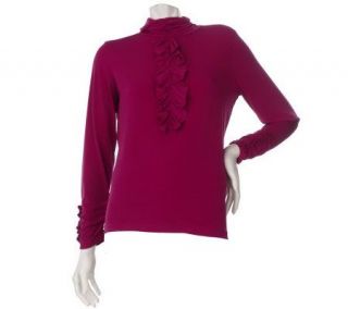 Susan Graver Liquid Knit Turtleneck with Ruffle and Ruching Detail