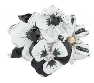Kenneth Jay Lanes Enamel Flower Corsage Bangle Bracelet —