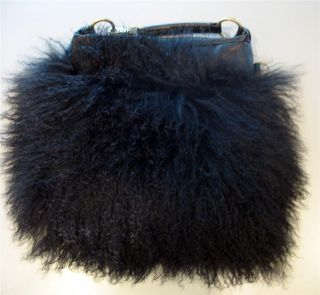 FOLEY & CORINNA Black Leather Mongolian Square Tote with Lamb Fur $495