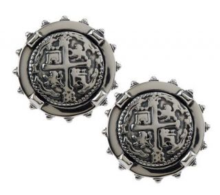 Barry Cord Sterling Spanish Doubloon Button Earrings —