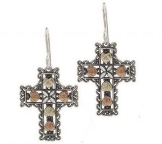 Black Hills Oxidized Heart/Cross Dangle Earrings, Sterling/12K 