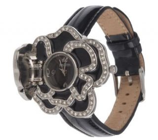 Joan Rivers Dazzling Black Rose Strap Watch —