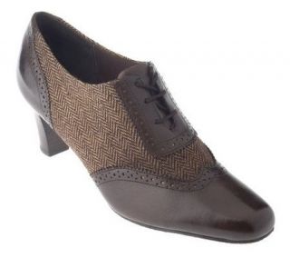 Trotters Leather and Herringbone Fabric Oxford Heel Shoes —