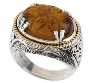 Artisan Crafted Sterling/14K Carved Gemstone Ring —