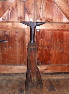  Forged Blacksmith Stake Anvil w Wood Stand Tinsmith Coppersmith