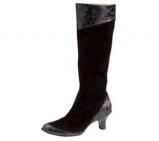 Sofft Adalia Suede Pointy Toe Tall Boot with Embossed Leather