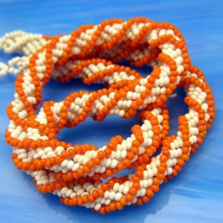  Multi Strand Necklace White Coral Glass Seed Beads Torsade