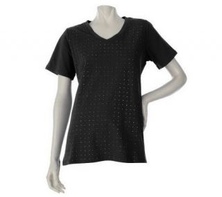 Quacker Factory Short Sleeve Stud Front T Shirt —