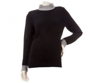 Denim & Co. Long Sleeve Mock Neck Color Block Sweater —