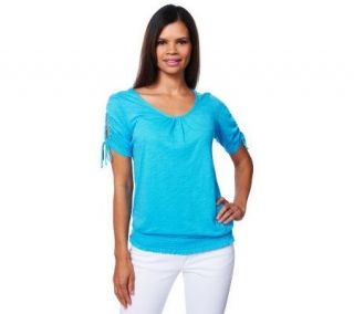 Susan Graver Stretch Cotton Top with Split Drawstring Sleeves