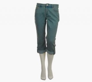 Susan Graver 5 pocket Capri Denim Jeans w/Cuff Detail —