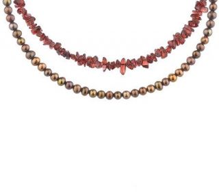 Artisan Crafted Sterling S/2 Coil Necklaces Garnet & Bronze Cultured 