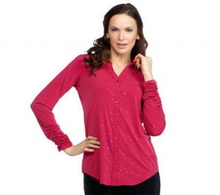 Susan Graver Liquid Knit Button Front Shirt with Sparkles —