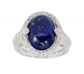 Judith Ripka Sterling Oval Lapis Cabochon Ring with Diamonique 