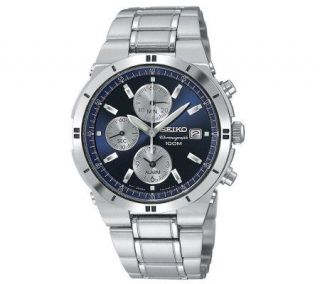Seiko Stainless Steel Blue Dial Chronograph Watch —
