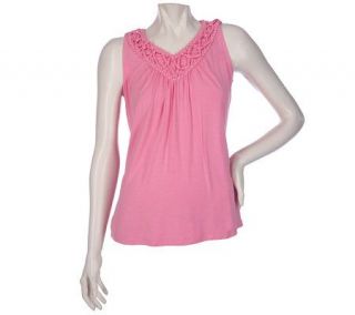 Lilly & Van Sleeveless V neck Knit Top with Knot Detail —