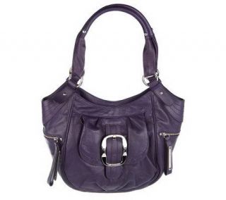Makowsky Glove Leather Double Handle Tote with Buckle Accent