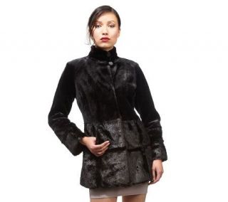 Luxe Rachel Zoe Mixed Faux Fur Coat with Stand Collar   A219040