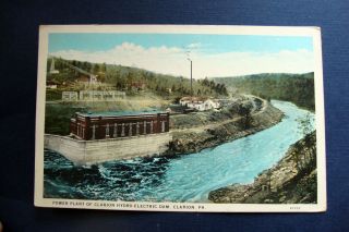 1920s Clarion PA Power Plant of Hydro Electric Dam Postcard