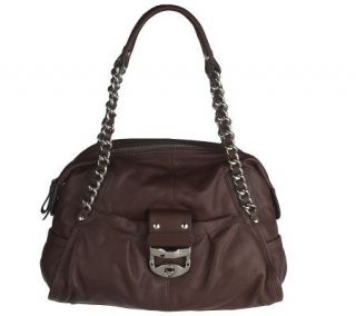 Makowsky Glove Leather Zip Top Satchel with Chain and 