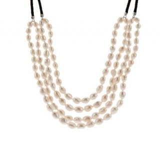 Honora Cultured FreshwaterPearl Baroque Multi strand LeatherNecklace 