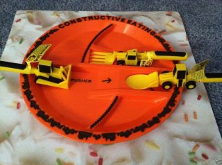 CONSTRUCTION PLATE AND UTENSIL SET NEW FUN PICKY EATERS LOVE IT AWARD