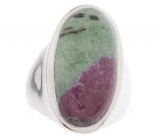 Sterling Elongated Oval Ruby in Zoisite Ring —