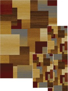 piece set modern geometric brown squares area rugs
