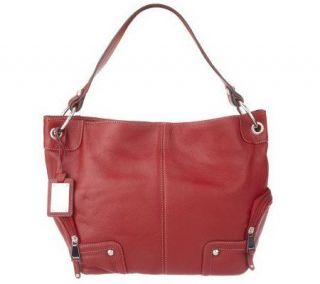 Tignanello Pebble Leather Snap Top Hobo with Side Pockets —