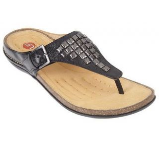 Clarks Unstructured Leather Embellished Thong Sandals —