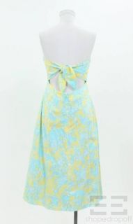  Pulitzer Yellow & Blue Animal Print Cotton Tie Back Strapless Dress
