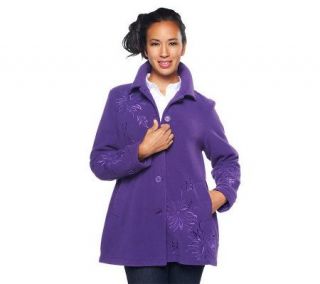 Susan Graver Fleece Knit Embroidered Swing Jacket   A81863