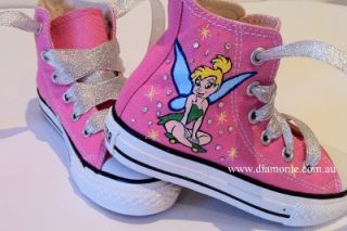 Tinkerbell Hand Painted on Pink Converse Featuring Swarovski Crystals