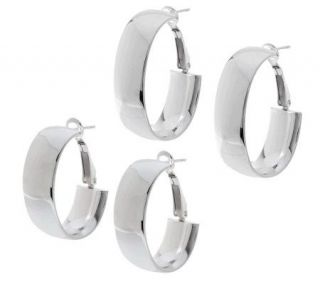 UltraFine Silver Polished Oval Omega Back Hoop Earrings 