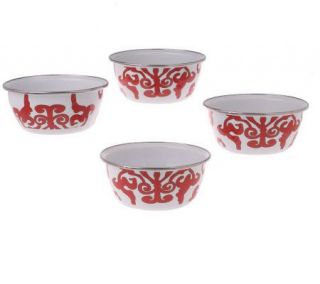 Set of 4 Printed Porcelain Enameled Steel Bowl Set —
